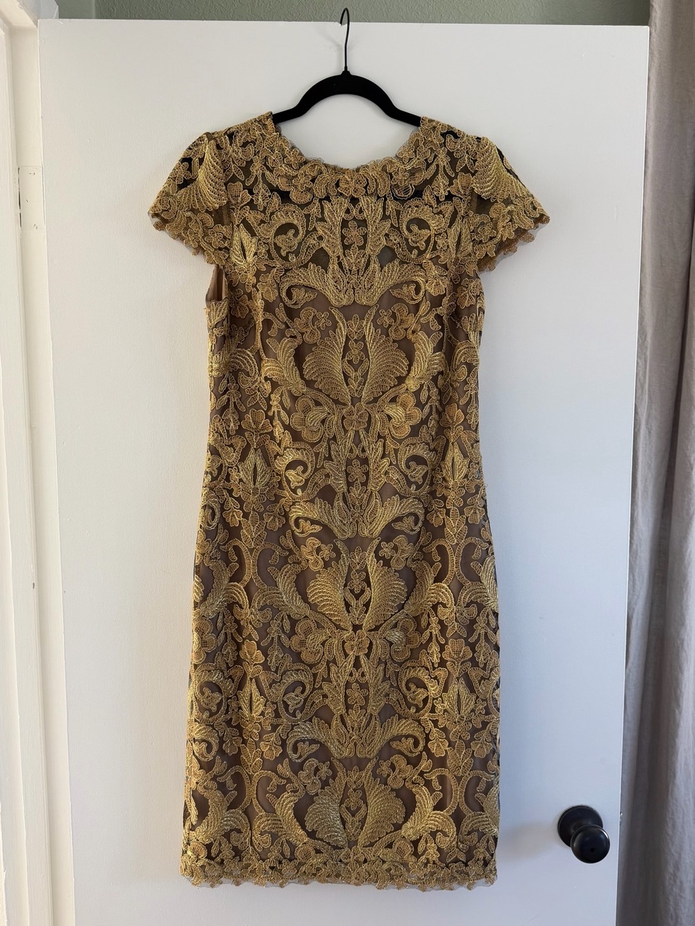 Tadashi Shoji Gold Lace Overlay Sheath Dress